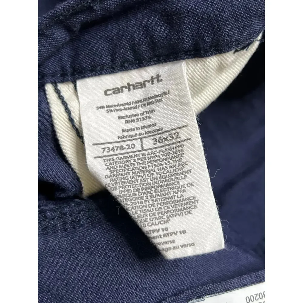 Carhartt FR Blue Men 36x32 Work Pants Y2K utility Retro distress casual outdoors